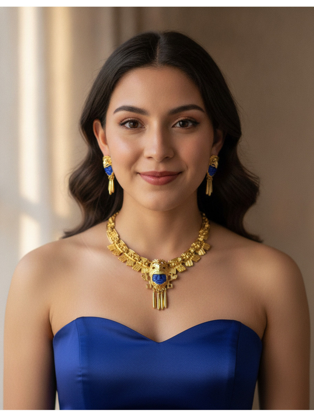 Marbel Mex Salvador Teran Style of Los Castillos Face Necklace Clip Earrings DR1